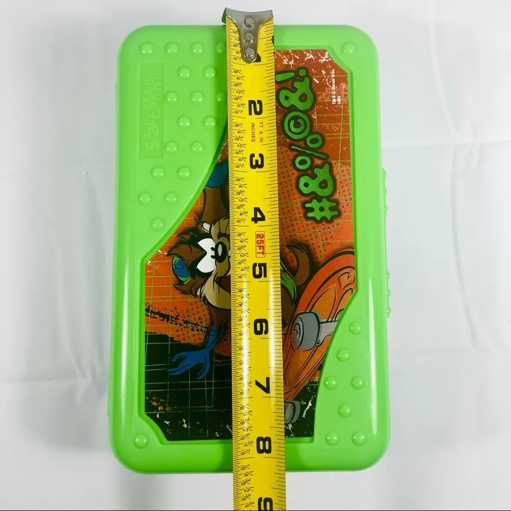 Vintage Looney Tunes Skateboard Taz Pencil Box & Bonus Hot Wheels Pencils + More